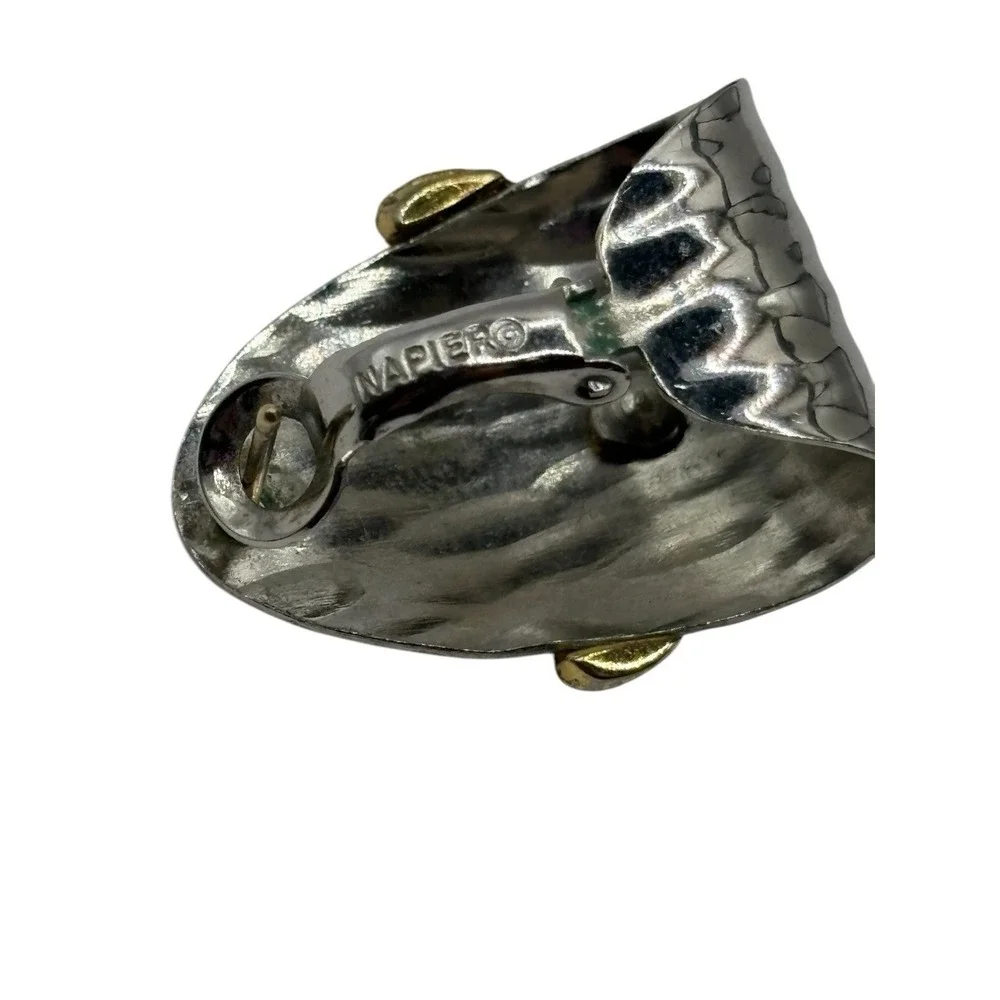 Vintage Napier Earrings Silver‎ & Gold Tone Huggie Hoop Hammered Design Layered